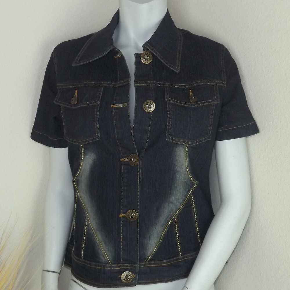 Dark Wash off Coloring Blue Denim Jeans Jacket